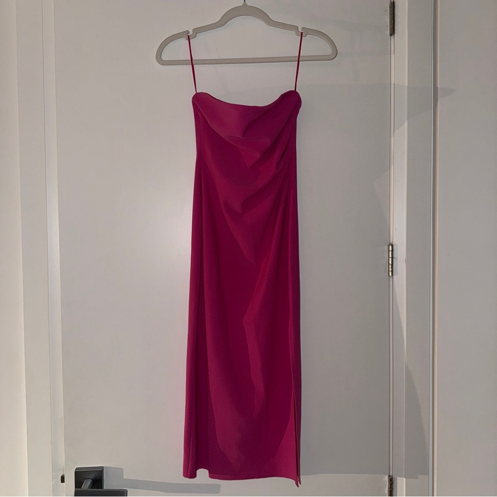 BEC + BRIDGE KARINA STRAPLESS MIDI DRESS IN ROSE PINK